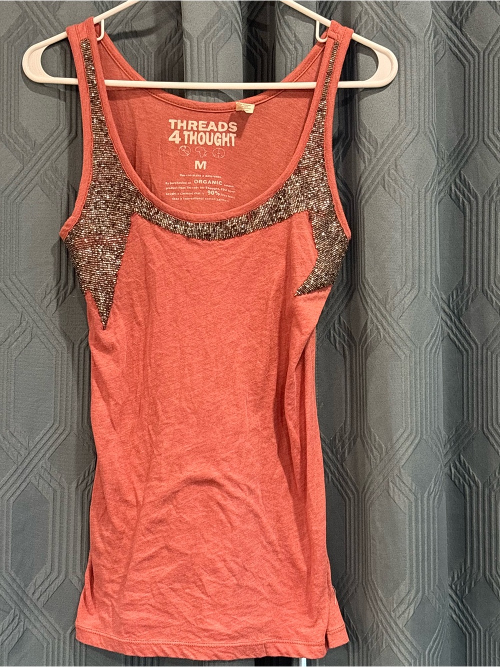 Threads 4 Thought Y2K Coral Tank with Sequin Trim